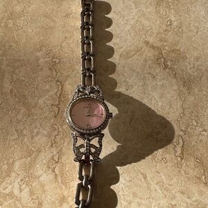 Guess Women's Watch with Silver Band and Pink Face